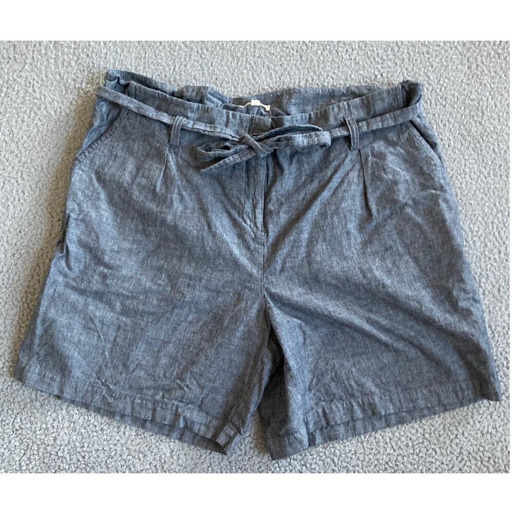 Eileen Fisher Shorts Large Chino Pleat Belted High Rise Zip Cuffed Hem Gray Prep